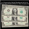 Image 1 : 3 x Consecutive Serial Numbered 1977A $1 Green Seal Federal Reserve Note Grades CU