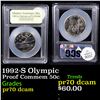 Image 1 : Proof 1992-S Olympic Modern Commem Half Dollar 50c Graded GEM++ Proof Deep Cameo By USCG