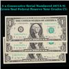 Image 1 : 3 x Consecutive Serial Numbered 1977A $1 Green Seal Federal Reserve Note Grades CU