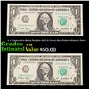 Image 1 : 2 x Consecutive Serial Number 2001 $1 Green Seal Federal Reserve Notes Grades CU