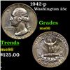 Image 1 : 1942-p Washington Quarter 25c Grades GEM+ Unc