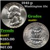 Image 1 : 1941-p Washington Quarter 25c Grades GEM++ Unc