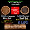 Image 1 : Mixed small cents 1c orig shotgun roll, 1918-s Wheat Cent, 1880 Indian Cent other end, Brinks Wrappe
