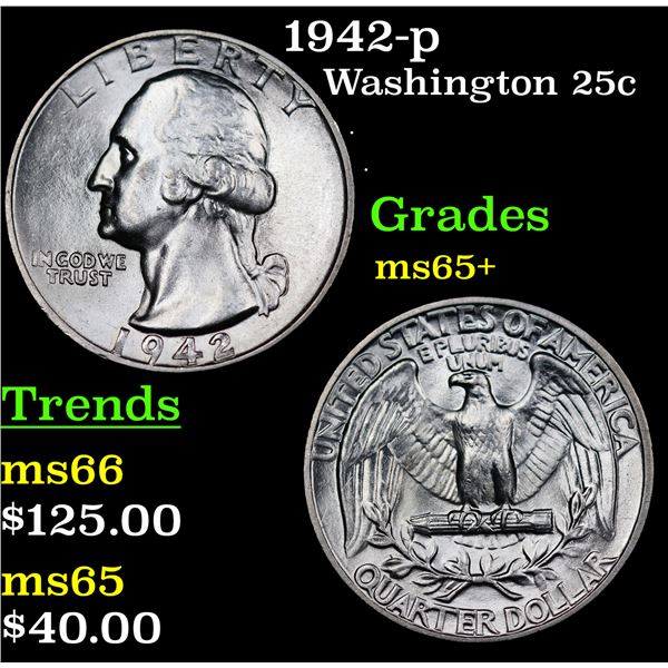 1942-p Washington Quarter 25c Grades GEM+ Unc