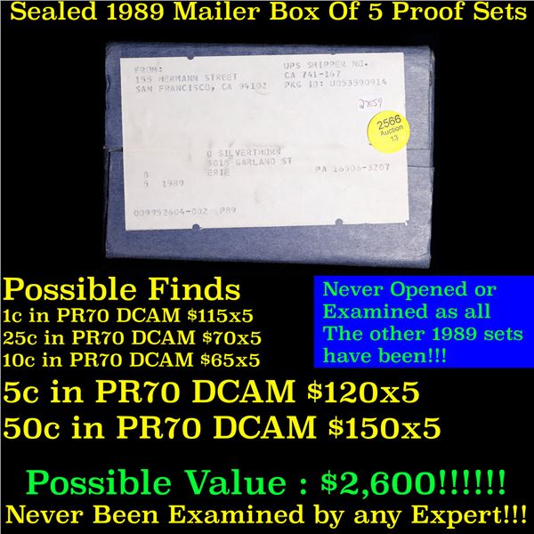 Original sealed Box of 5x 1989 United States Mint Proof Set's