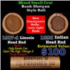 Image 1 : Mixed small cents 1c orig shotgun roll, 1917-d Wheat Cent, 1898 Indian Cent other end, Brinks Wrappe