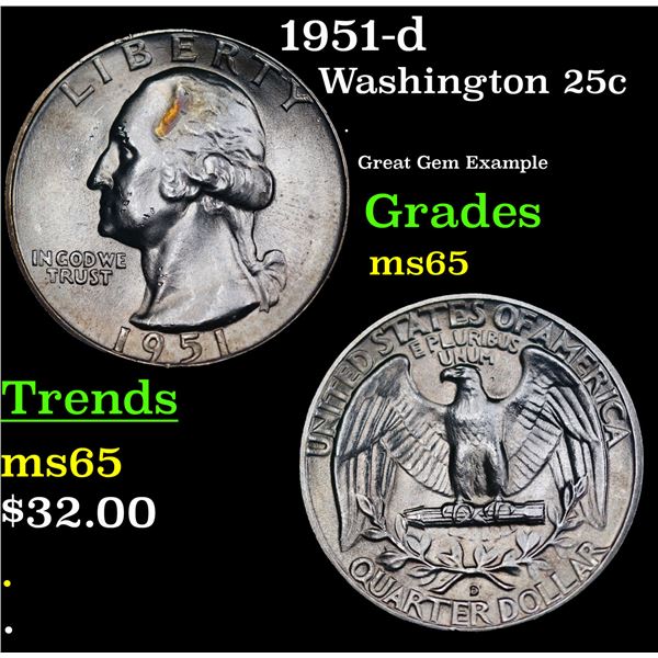 1951-d Washington Quarter 25c Grades GEM Unc
