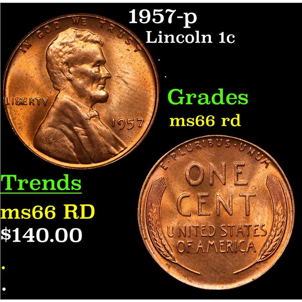1957-p Lincoln Cent 1c Grades GEM+ Unc RD