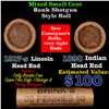 Image 1 : Mixed small cents 1c orig shotgun roll, 1917-s Wheat Cent, 1890 Indian Cent other end, Brinks Wrappe