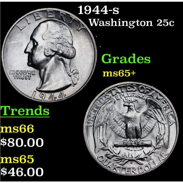 1944-s Washington Quarter 25c Grades GEM+ Unc