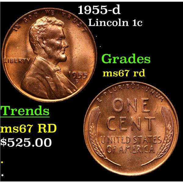 1955-d Lincoln Cent 1c Grades GEM++ Unc RD