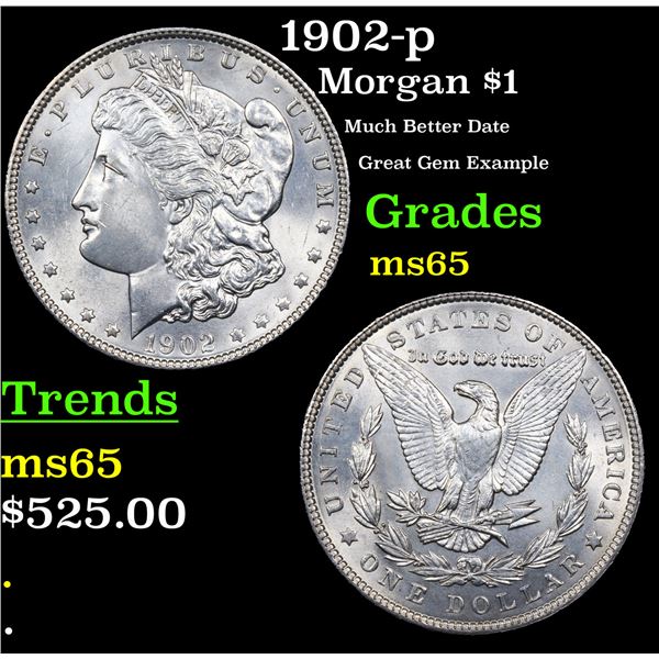 1902-p Morgan Dollar $1 Grades GEM Unc