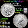 Image 1 : ***Auction Highlight*** 1921-p Peace Dollar $1 Graded ms64+ BY SEGS (fc)