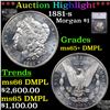 Image 1 : ***Auction Highlight*** 1881-s Morgan Dollar $1 Graded ms65+ DMPL BY SEGS (fc)