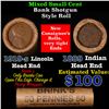 Image 1 : Mixed small cents 1c orig shotgun roll, 1919-s Wheat Cent, 1889 Indian Cent other end, Brinks Wrappe