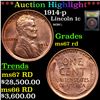 Image 1 : ***Auction Highlight*** 1914-p Lincoln Cent   1c Graded GEM++ Unc RD BY USCG (fc)