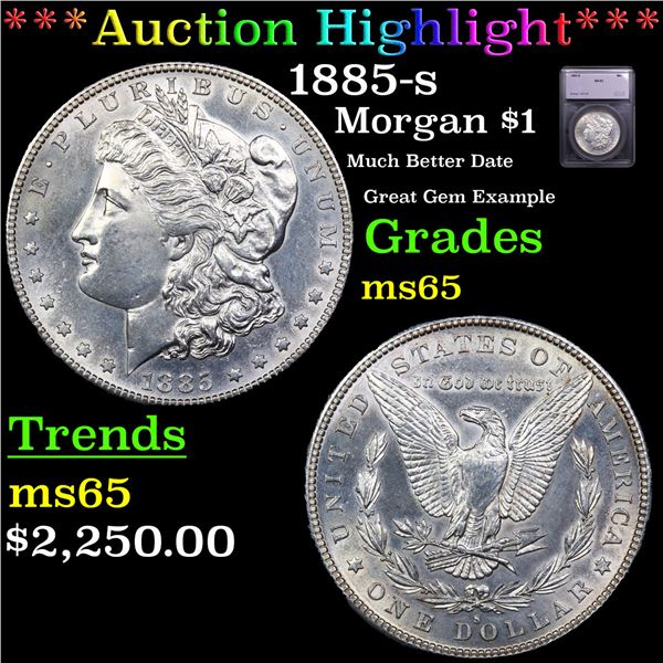 ***Auction Highlight*** 1885-s Morgan Dollar $1 Graded ms65 BY SEGS (fc)