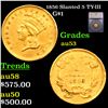 Image 1 : 1856 Slanted 5 Gold Dollar TY-III $1 Graded au53 BY SEGS