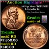 Image 1 : ***Auction Highlight*** 1957-p Lincoln Cent Near TOP POP! 1c Graded ms66+ rd BY SEGS (fc)