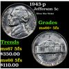 Image 1 : 1943-p Jefferson Nickel 5c Grades GEM++ 5fs