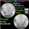 Image 1 : ***Auction Highlight*** 1892-cc Morgan Dollar $1 Graded ms64 BY SEGS (fc)