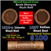 Image 1 : Mixed small cents 1c orig shotgun roll, 1919-s Wheat Cent, 1897 Indian Cent other end, Brinks Wrappe