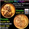 Image 1 : ***Auction Highlight*** 1954-s Lincoln Cent Near TOP POP! 1c Graded ms67+ rd BY SEGS (fc)