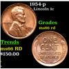 Image 1 : 1954-p Lincoln Cent 1c Grades GEM+ Unc RD