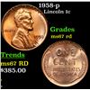 Image 1 : 1958-p Lincoln Cent 1c Grades GEM++ Unc RD