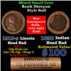 Image 1 : Mixed small cents 1c orig shotgun roll, 1919-s Wheat Cent, 1890 Indian Cent other end, Brinks Wrappe