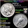 Image 1 : ***Auction Highlight*** 1921-p Peace Dollar $1 Graded Select+ Unc BY USCG (fc)