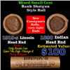 Image 1 : Mixed small cents 1c orig shotgun roll, 1919-s Wheat Cent, 1890 Indian Cent other end, Brinks Wrappe