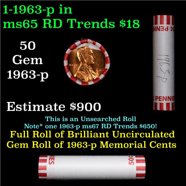 Shotgun Lincoln 1c roll, 1963-p 50 pcs Bank Wrapper.