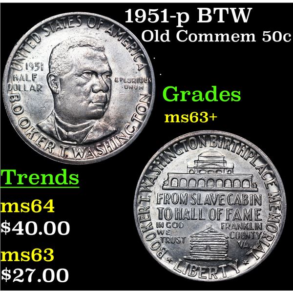 1951-p BTW Old Commem Half Dollar 50c Grades Select+ Unc