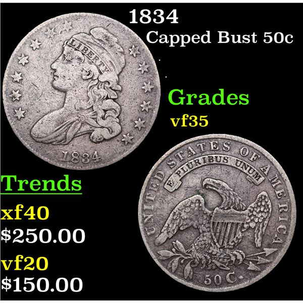 1834 Capped Bust Half Dollar 50c Grades vf++