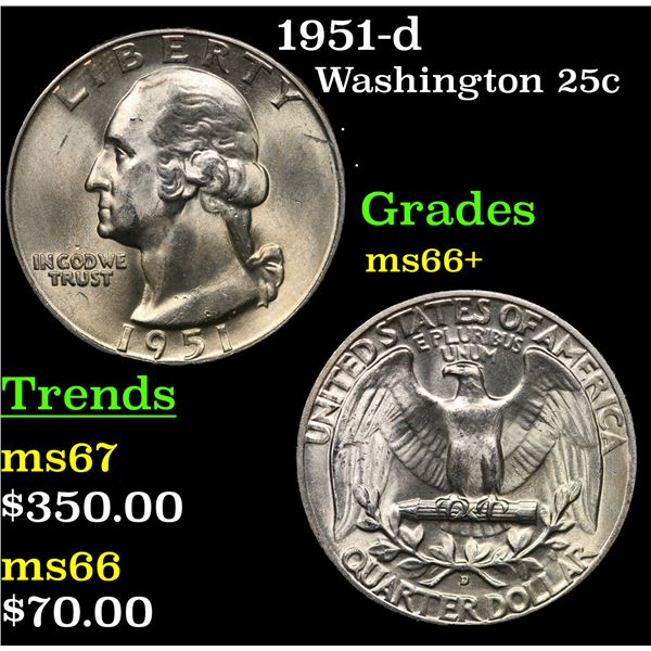 1951-d Washington Quarter 25c Grades GEM++ Unc