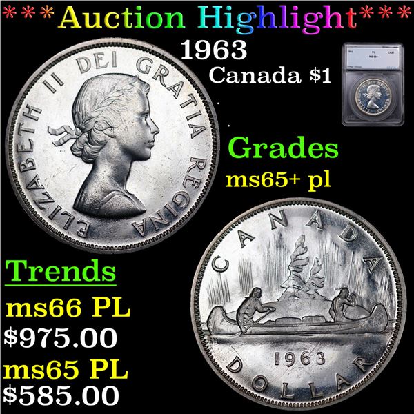 ***Auction Highlight*** 1963 Canada Dollar $1 Grades GEM+ PL BY SEGS (fc)