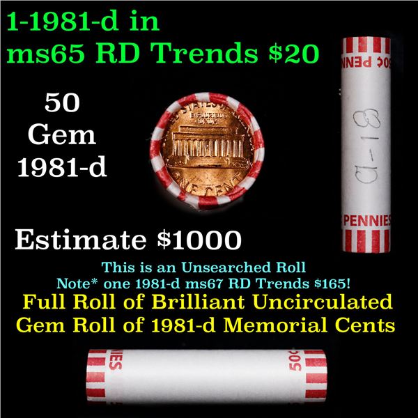 Shotgun Lincoln 1c roll, 1981-d 50 pcs Bank Wrapper.