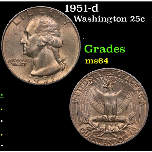 1951-d Washington Quarter 25c Grades Choice Unc