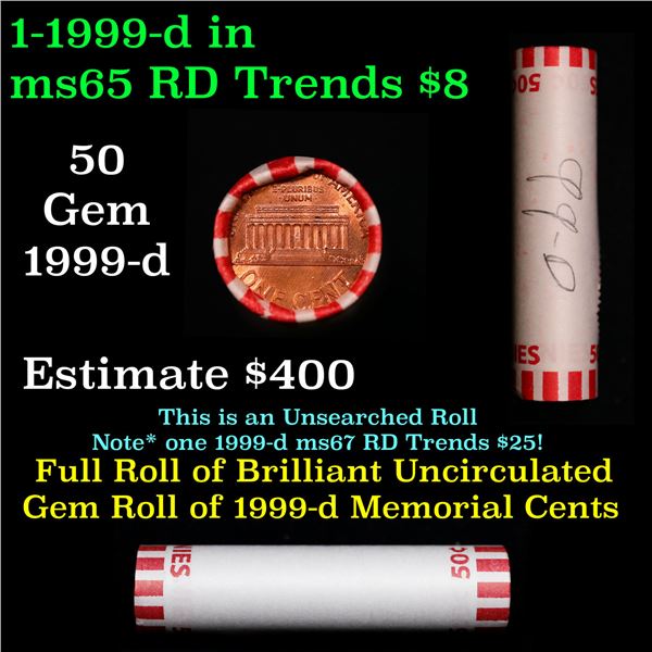 Shotgun Lincoln 1c roll, 1999-d 50 pcs Bank Wrapper.