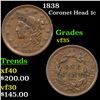 Image 1 : 1838 Coronet Head Large Cent 1c Grades vf++