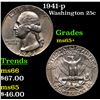 Image 1 : 1941-p Washington Quarter 25c Grades GEM+ Unc