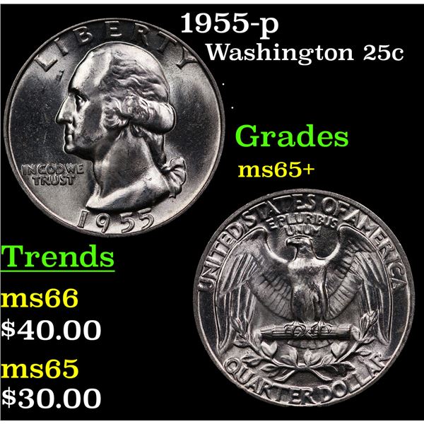 1955-p Washington Quarter 25c Grades GEM+ Unc
