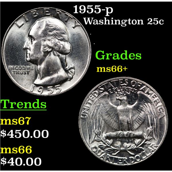 1955-p Washington Quarter 25c Grades GEM++ Unc