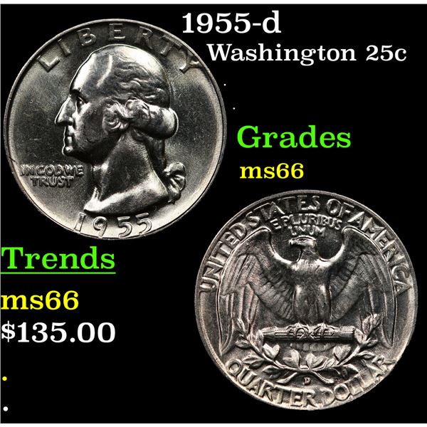 1955-d Washington Quarter 25c Grades GEM+ Unc