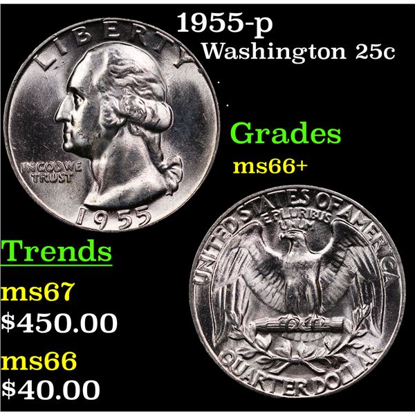1955-p Washington Quarter 25c Grades GEM++ Unc