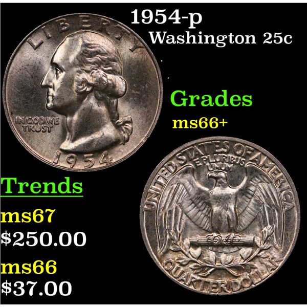 1954-p Washington Quarter 25c Grades GEM++ Unc