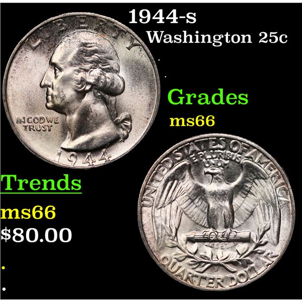 1944-s Washington Quarter 25c Grades GEM+ Unc