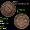 Image 1 : 1827 Coronet Head Large Cent 1c Grades f, fine