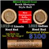 Image 1 : Mixed small cents 1c orig shotgun roll, 1919-s Wheat Cent, 1893 Indian Cent other end, Brinks Wrappe